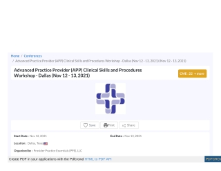 Advanced Practice Provider Clinical Skills and Procedures Workshop (APP 2021) Dallas, Texas