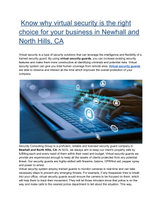 Know why virtual security is the right choice for your business in Newhall and North Hills, CA