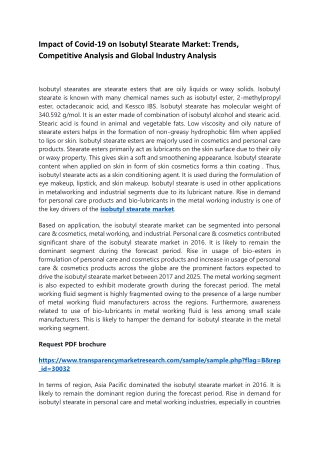 Impact of Covid-19 on Isobutyl Stearate Market: Trends, Competitive Analysis and Global Industry Analysis