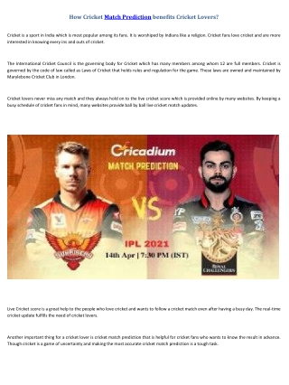 How Cricket Match Prediction benefits Cricket Lovers
