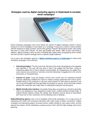 Strategies used by digital marketing agency in Hyderabad to escalate email campaigns