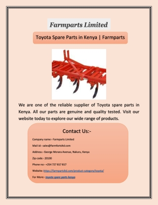 Toyota Spare Parts in Kenya | Farmparts