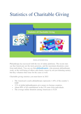 Statistics of Charitable Giving | Donate to Charity