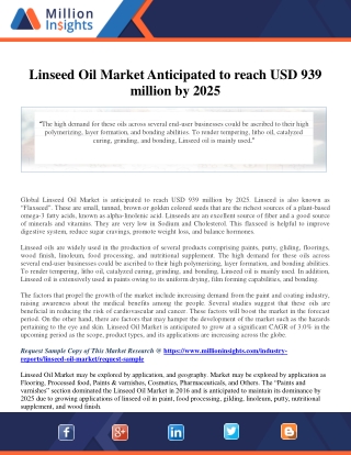 Linseed Oil Market Anticipated to reach USD 939 million by 2025