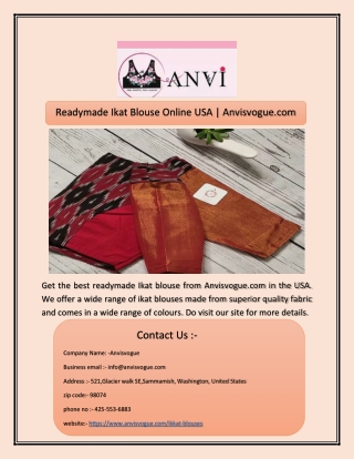 Readymade Ikat Blouse Online USA | Anvisvogue.com