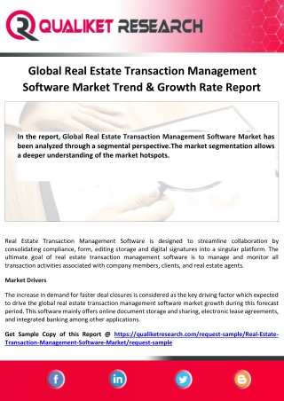 Global Real Estate Transaction Management Software MarketSize, Share, Trend, Growth, Application and forecast Analysis R