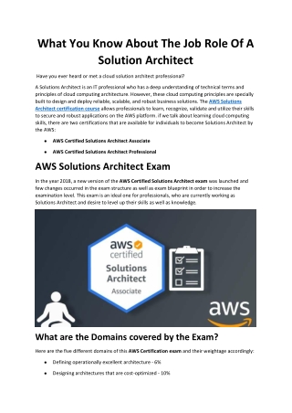 What You Know About The Job Role Of A Solution Architect
