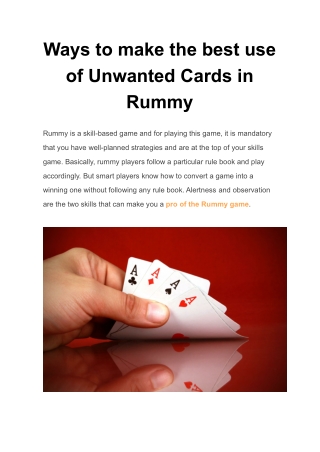 Ways to make the best use of Unwanted Cards in Rummy