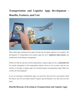 Transportation and Logistics Apps Development - Benefits, Features, and Cost