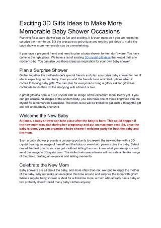 Exciting 3D Gifts Ideas to Make More Memorable Baby Shower Occasions