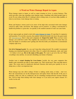 A Word on Water Damage Repair in Aspen