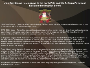 Join Brayden As He Journeys to the North Pole in Anita A. Caruso's Newest Edition to her Brayden Series
