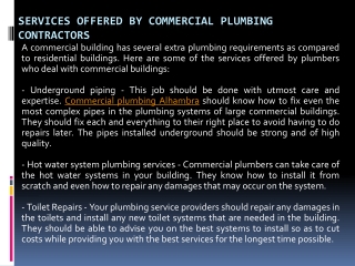Services Offered By Commercial Plumbing Contractors