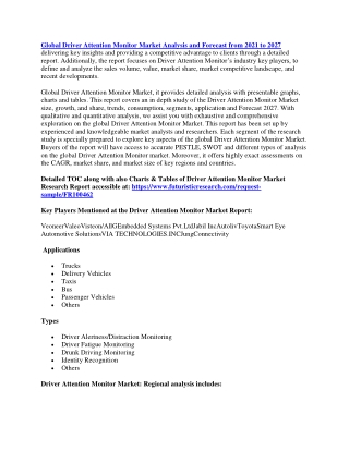 Global Driver Attention Monitor Market Analysis and Forecast from 2021 to 2027 delivering key insights and providing a c