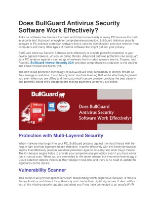 Does BullGuard Antivirus Security Software Work Effectively?