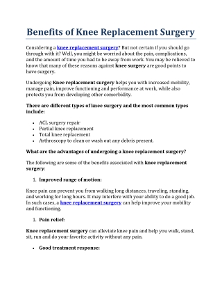 Benefits Of Knee Replacement in Delhi