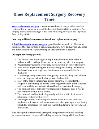 Knee Replacemet Surgery Recovery Time