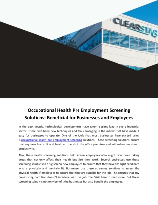 Occupational Health Pre Employment Screening Solutions: Beneficial for Businesses and Employees