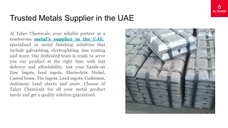 Trusted Metals Supplier in the UAE