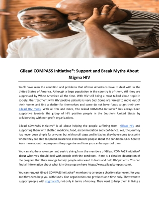 Gilead COMPASS Initiative®: Support and Break Myths About Stigma HIV