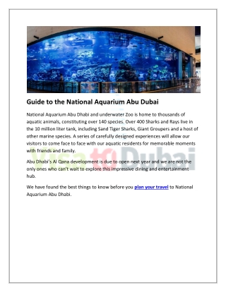 Guide to the National Aquarium Abu Dubai