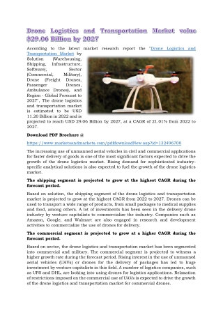 Drone Logistics and Transportation Market value $29.06 Billion by 2027