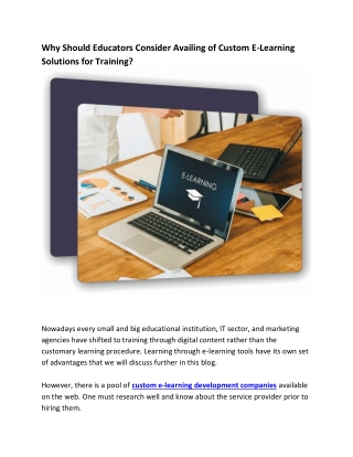 Why Should Educators Consider Availing of Custom E-Learning Solutions for Training?