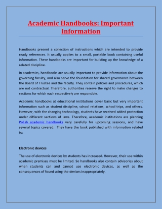 Academic Handbooks: Important Information