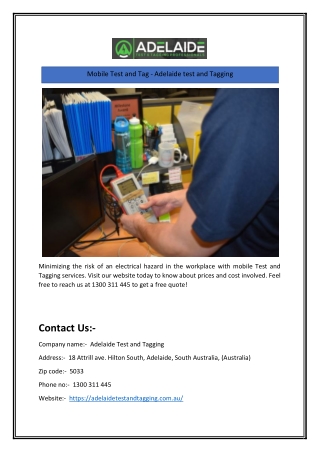 Mobile Test and Tag - Adelaide test and Tagging