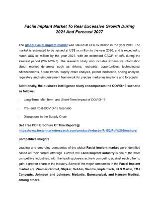 Facial Implant Market Comprehensive Analysis And Vendor Landscape 2027