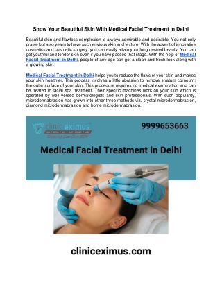 Show Your Beautiful Skin With Medical Facial Treatment in Delhi