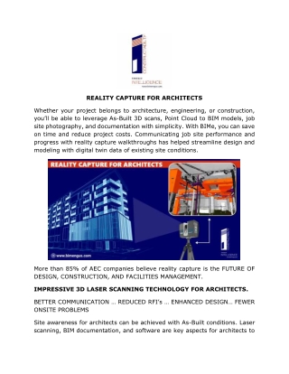 REALITY CAPTURE FOR ARCHITECTS