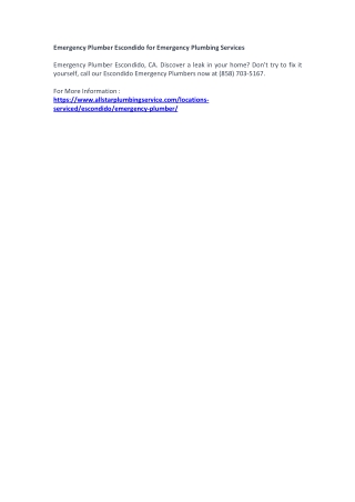 Emergency Plumber Escondido for Emergency Plumbing Services