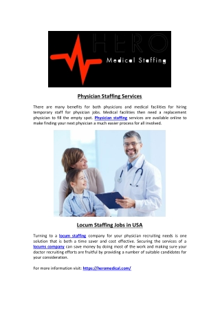 Physician and Locum Staffing Jobs in USA