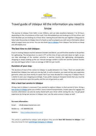 Travel guide of Udaipur All the information you need to know