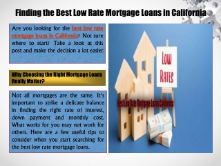 Finding the Best Low Rate Mortgage Loans in California