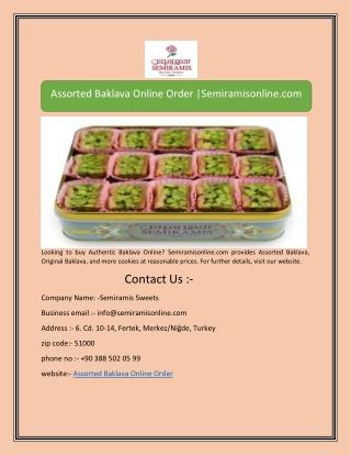 Assorted Baklava Online Order |Semiramisonline.com