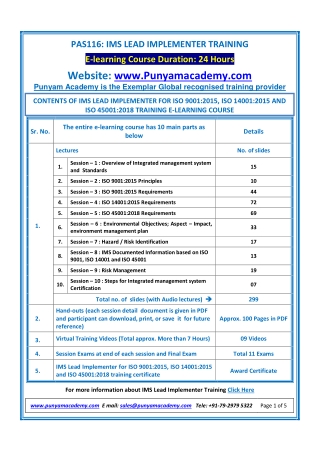 IMS Lead Implementer Training course