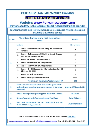 HSE Lead Implementer Training course