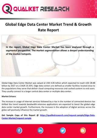 Edge Data Center Market Application, Manufactures, Growth rate and Regional Analysis Report 2020