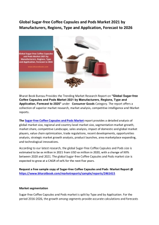 Global Sugar-free Coffee Capsules and Pods Market 2021 by Manufacturers, Regions, Type and Application, Forecast to 2026