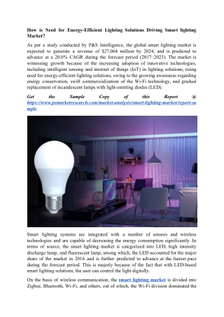 Impact of the Coronavirus on the Smart Lighting Market Growth, Trends and Competitive Landscape