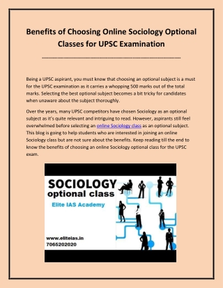 Benefits of opting for online sociology optional class