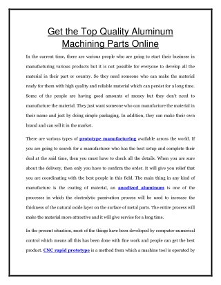 Get the Top Quality Aluminum Machining Parts Online