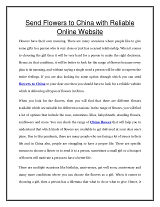 Send Flowers to China with Reliable Online Website