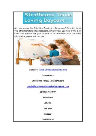 Child Care Services Edmonton | Strathconatenderlovingdaycare.com