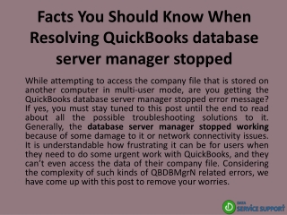 Facts You Should Know When Resolving QuickBooks database server manager stopped