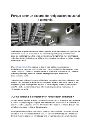 Porque Tener Un Sistema De Refrigeracion Industrial O Comercial