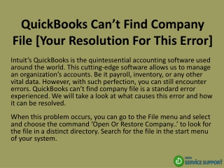 QuickBooks Can’t Find Company File [Your Resolution For This Error]