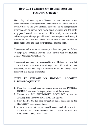 How Can I Change My Hotmail Account Password Quickly?